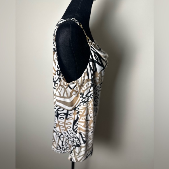 MILANO Women’s Medium Sleeveless Geometric Print Gold Metal Sleeve Strap Blouse - Picture 4 of 10